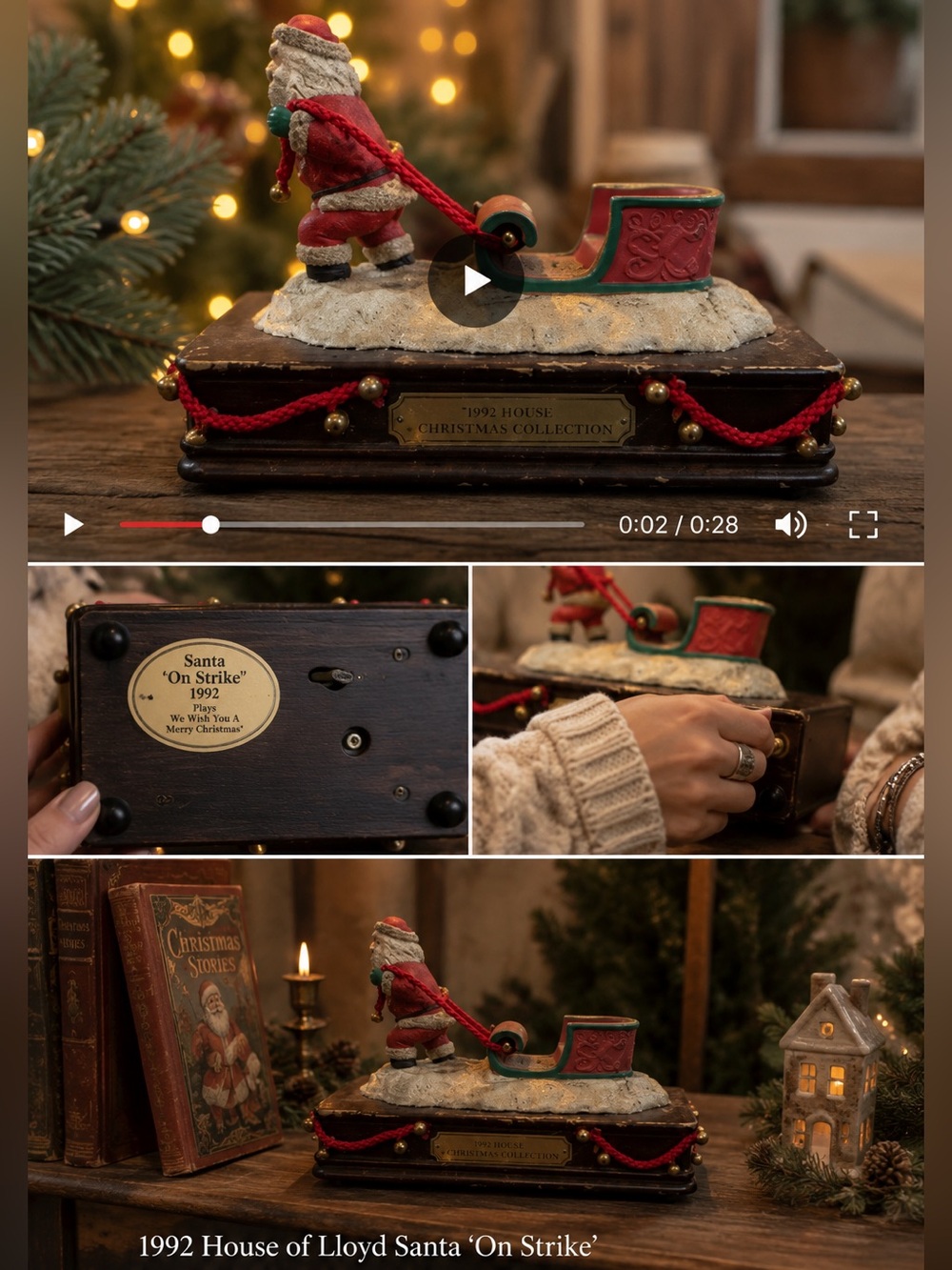 1992 House of Lloyd Santa 'On Strike' Christmas with Music Box-Tested -✅
